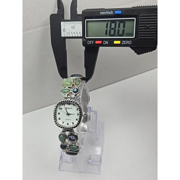 Novelle Gemstone Bracelet Watch Aventurine Blue Cabochon Silver Tone New Battery - Picture 9 of 10